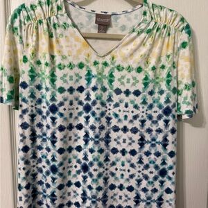 Chico's Green and Blue Patterned Blouse